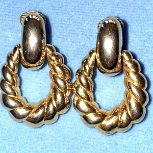 Gold braided clip on earings hoops Vintage